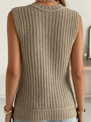 Women's sleeveless cable knit sweater vest, view 3 - MRSLM