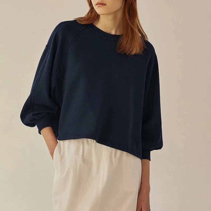 lantern sleeve cotton pullover, view 6 - MRSLM