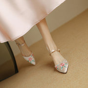 embroidered pointed toe sandals with spike heels, view 12 - MRSLM