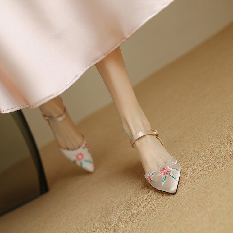 embroidered pointed toe sandals with spike heels, view 12 - MRSLM