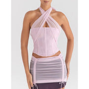 halter neck backless lace tank top, view 7 - MRSLM