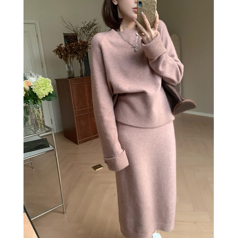 Pink knitted two-piece dress set, view 5 - MRSLM