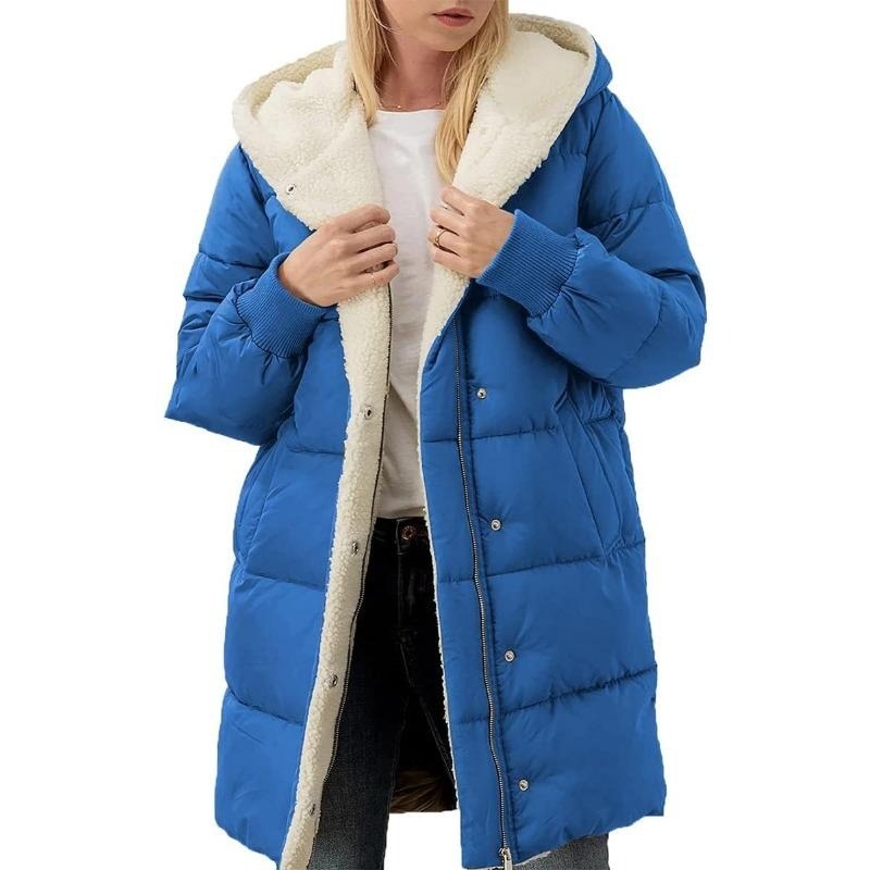Solid Color Hooded Cotton Jacket Long Sleeve Double-sided Velvet Slim Elegant Cardigan Coat