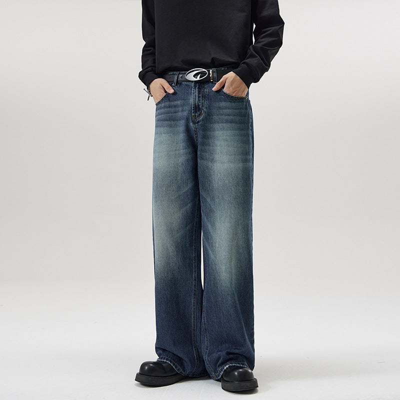 men's straight stone washed jeans, view 7 - MRSLM