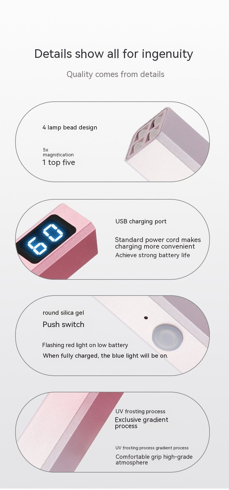 portable metal nail lamp with screen, view 9 - MRSLM