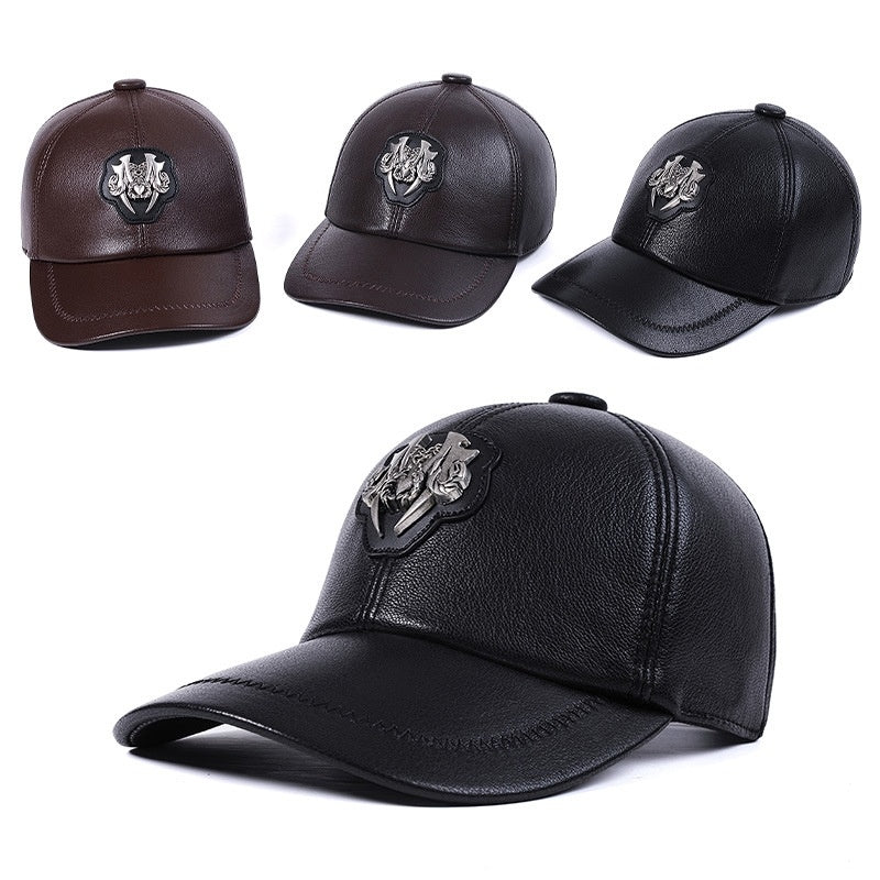 goat skin leather peaked cap, view 7 - MRSLM