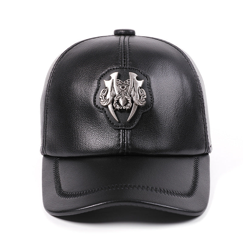 goat skin leather peaked cap, view 10 - MRSLM