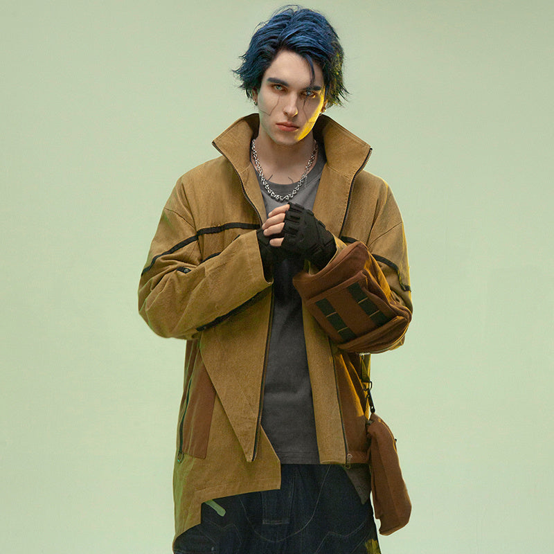 asymmetric sandstone cotton coat, view 7 - MRSLM