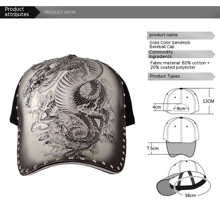 dragon print peaked baseball cap, view 7 - MRSLM