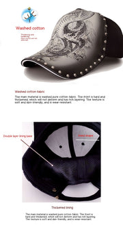 dragon print peaked baseball cap, view 8 - MRSLM