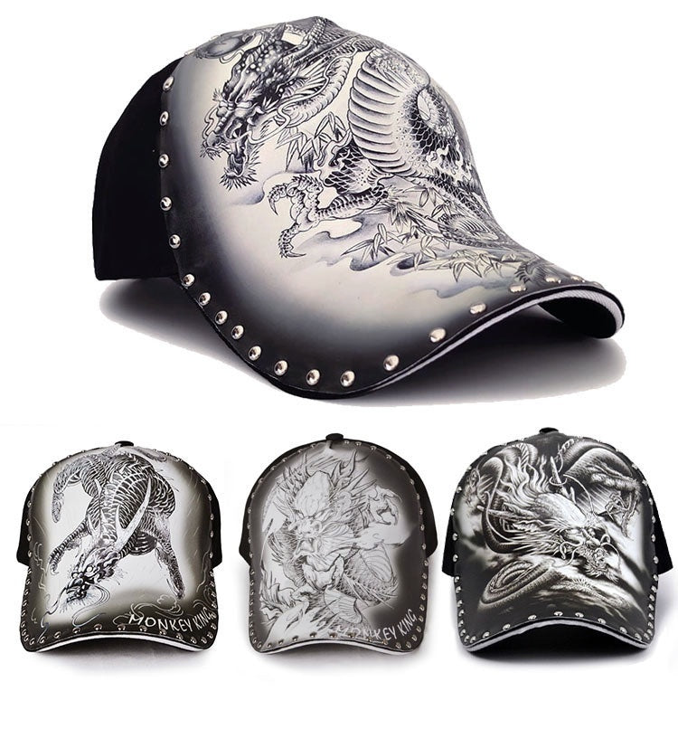 dragon print peaked baseball cap, view 10 - MRSLM