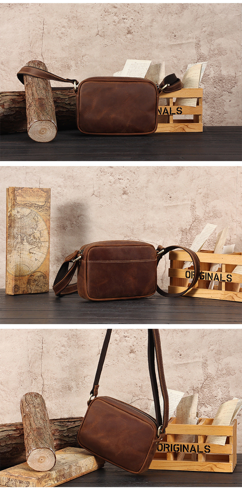 men's retro leather shoulder bag, view 9 - MRSLM