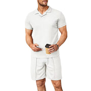men's waffle polo and shorts set, view 2 - MRSLM
