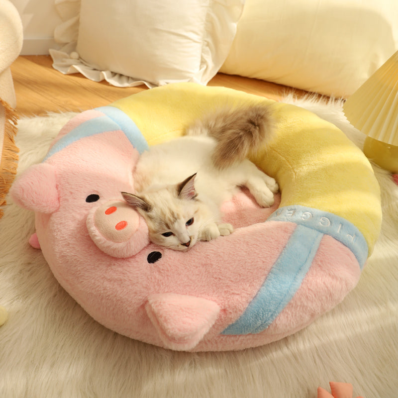 pink pig shaped cat bed, view 6 - MRSLM