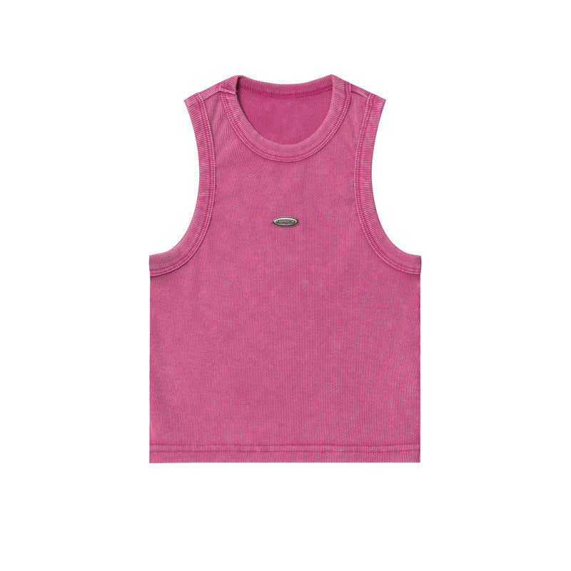 women's cropped washed cotton vest top, view 3 - MRSLM