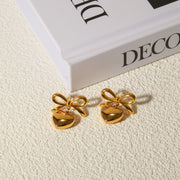 18K gold plated bow heart pendant earrings, view 7 - MRSLM