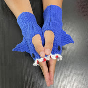 cartoon shark half finger knitted gloves, view 4 - MRSLM