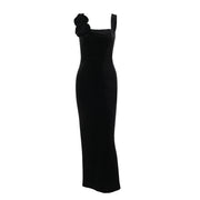 velvet flower off-shoulder dress, view 5 - MRSLM
