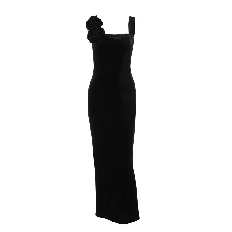 velvet flower off-shoulder dress, view 5 - MRSLM