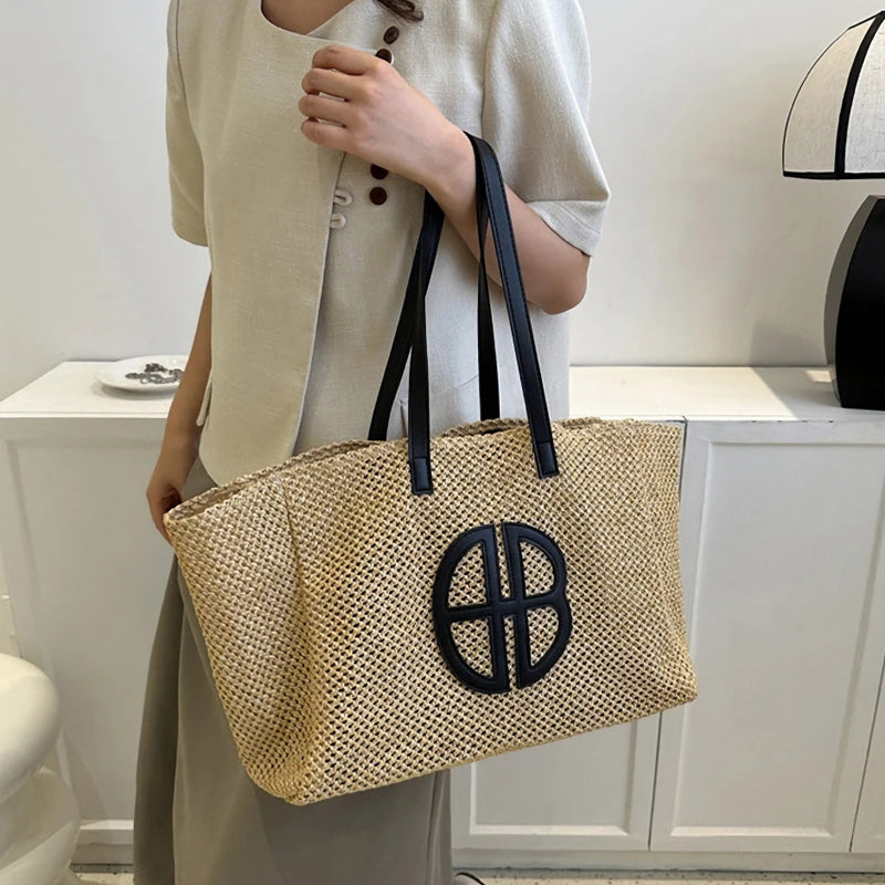 handmade straw knitting tote bag, view 8 - MRSLM