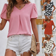 women's v-neck chiffon shirt puffed sleeves - MRSLM