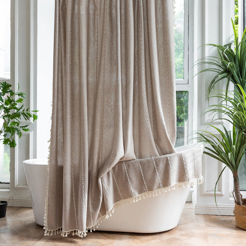 bohemian tassel shower curtain, view 6 - MRSLM