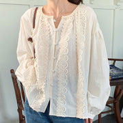 round neck lace stitching long-sleeved shirt, view 9 - MRSLM