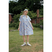 women's chiffon summer dress with peter pan collar, view 3 - MRSLM