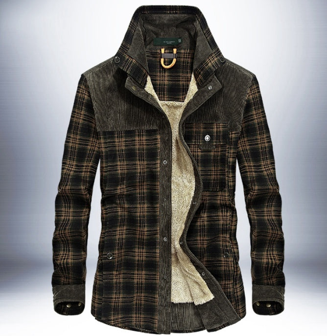 Men's fleece-lined cotton plaid jacket, view 6 - MRSLM