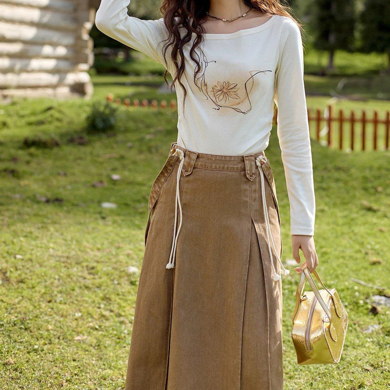 high-waisted a-line suspender skirt, view 3 - MRSLM
