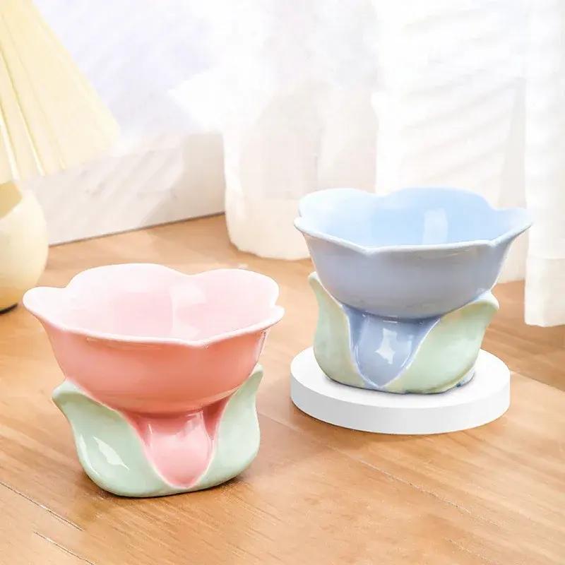 flower shaped elevated ceramic cat bowl - MRSLM