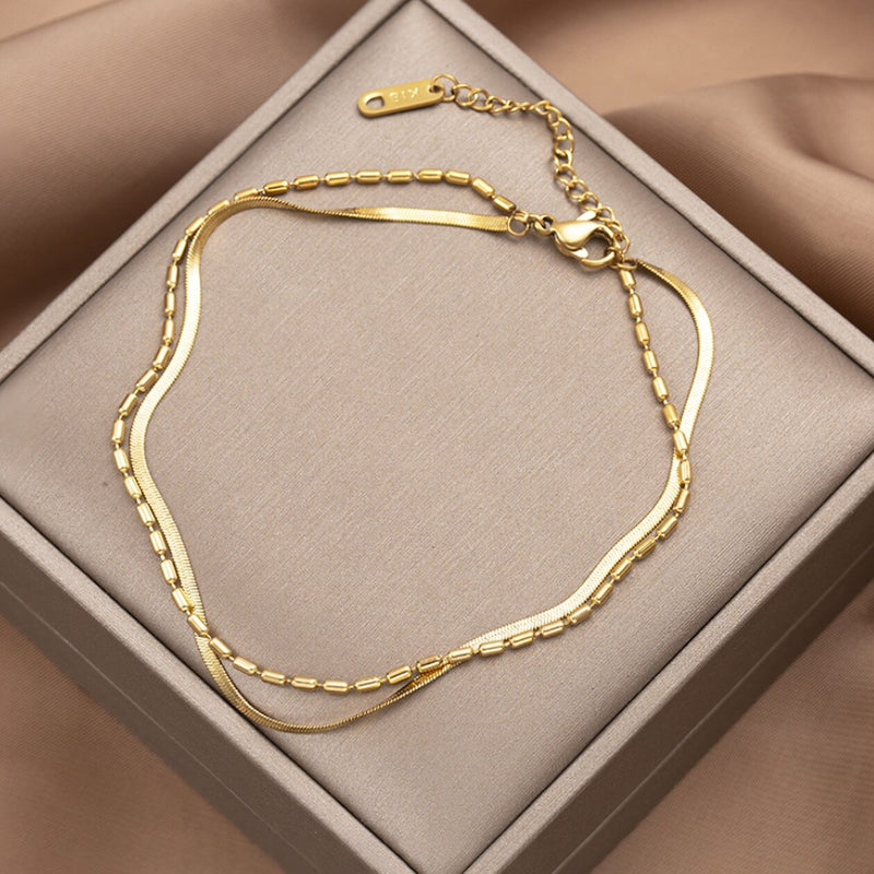 stainless steel double layer charm anklet, view 3 - MRSLM