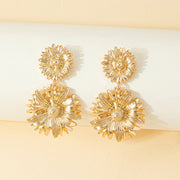 Golden chrysanthemum flower drop earrings, view 2 - MRSLM
