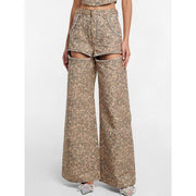 leopard patchwork wide-leg jeans, view 7 - MRSLM