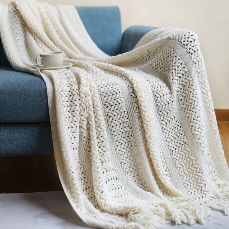 Nordic knit tassel throw blanket, view 8 - MRSLM