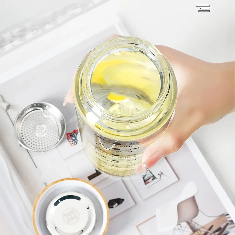 glass water bottle with time marker, view 7 - MRSLM