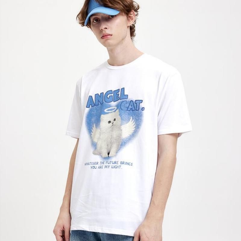 angel cat graphic cotton t-shirt, view 7 - MRSLM