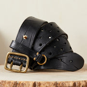 men's genuine leather double buckle belt, view 7 - MRSLM