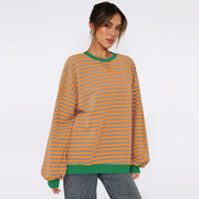 women's patchwork striped loose sweatshirt, view 4 - MRSLM