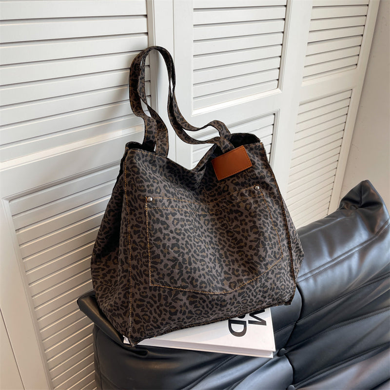 leopard print canvas shoulder bag, view 8 - MRSLM