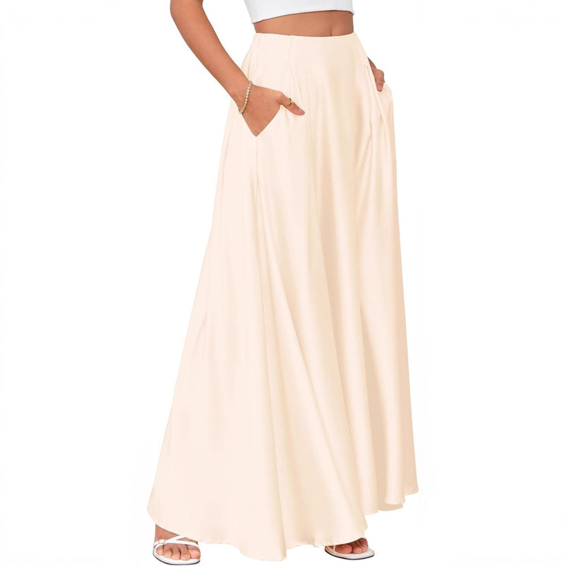Women's satin A-line midi skirt with pockets, view 9 - MRSLM