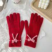 Solid-color bow warm finger gloves, view 14 - MRSLM