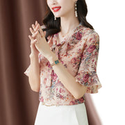 women's floral chiffon v-neck top, view 3 - MRSLM