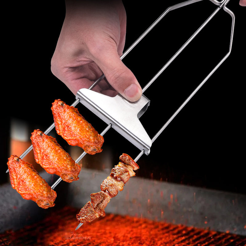 stainless steel 3-way bbq skewers with brush, view 7 - MRSLM