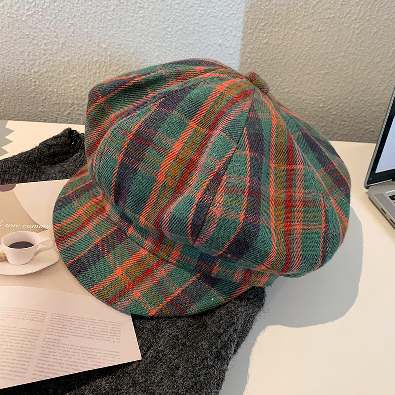 retro plaid beret, view 7 - MRSLM
