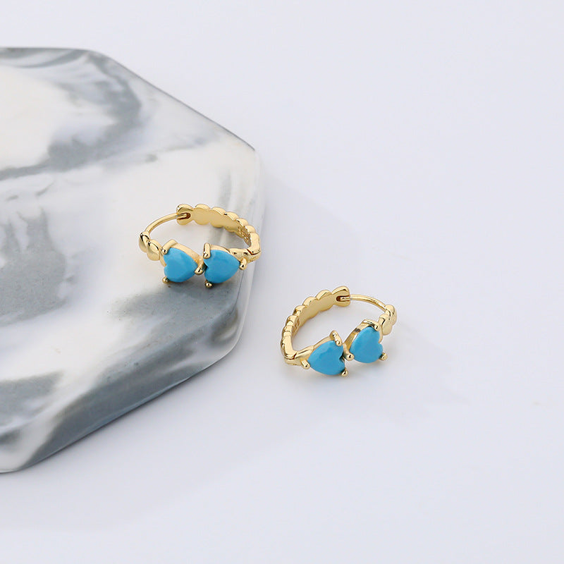 925 silver turquoise heart earrings, view 2 - MRSLM