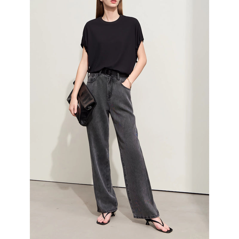 Minimalist High Waist Women's Baggy Jeans – Vintage Lyocell Straight Pants