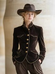 Women's velvet military-style stand-collar jacket, view 2 - MRSLM