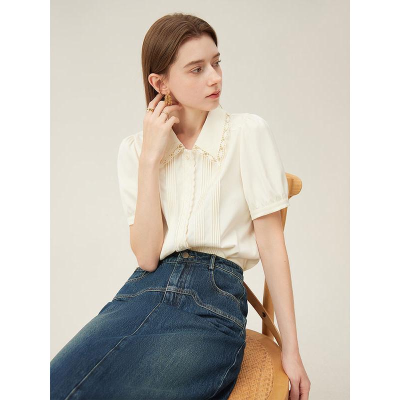 embroidered polo-neck blouse, view 4 - MRSLM