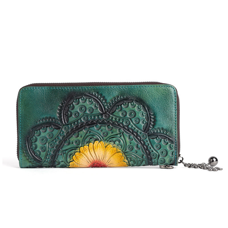 long cowhide leather women's wallet, view 4 - MRSLM
